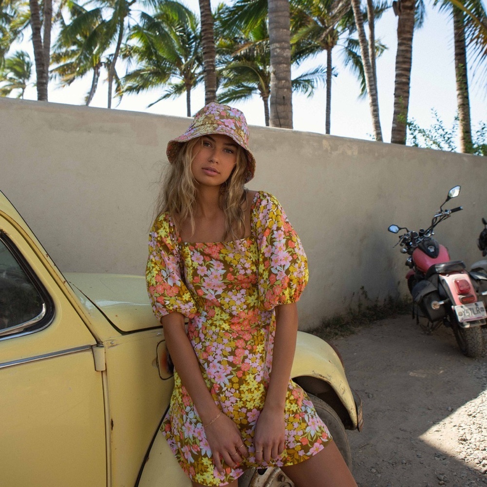 Billabong 70’a inspired Floral Print Dress with Puff Sleeves - Picture 5 of 5